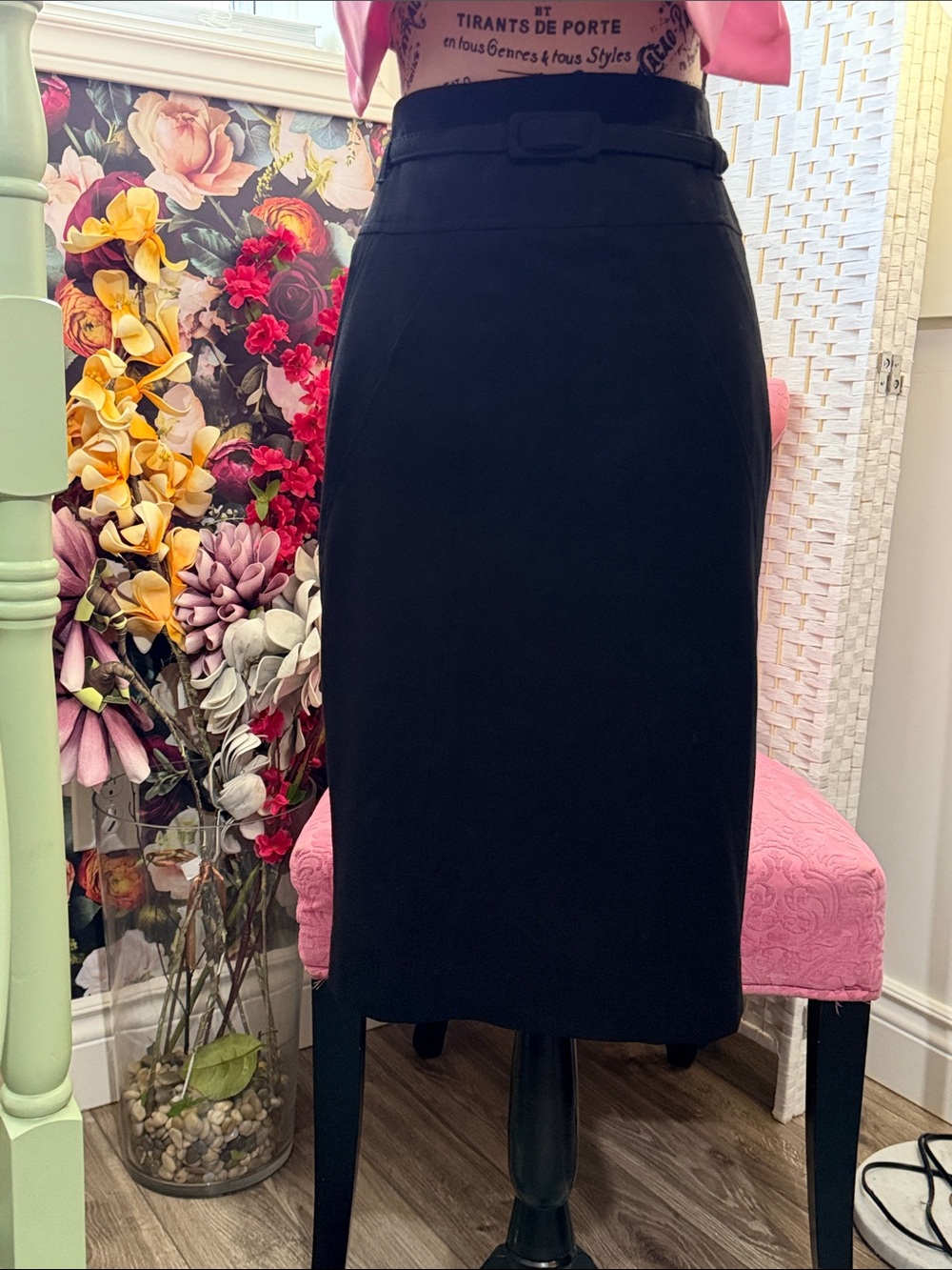 cleo Black High-Waist Pencil Skirt with Slim Waistband